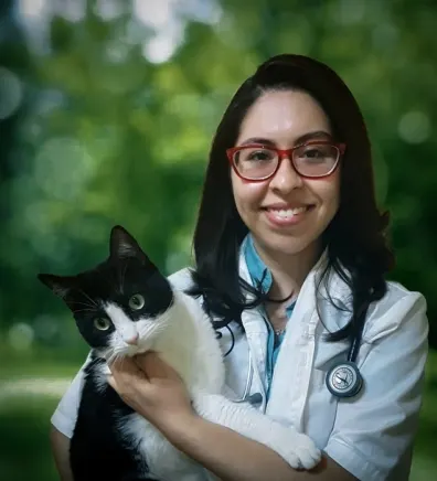Dr. Susan Zamora holding a cat